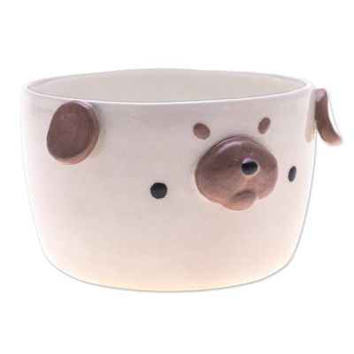Alternate image for Glazed Pug Dog Ceramic Flower Pot and Saucer Extra Large Pug Nature