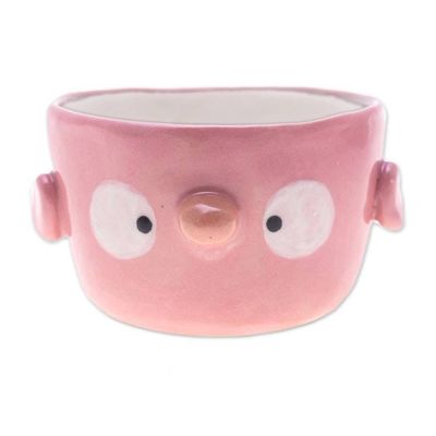 Alternate image for Pink Bird-Shaped Ceramic Mini Flower Pot and Saucer Small Pink Bird Spring