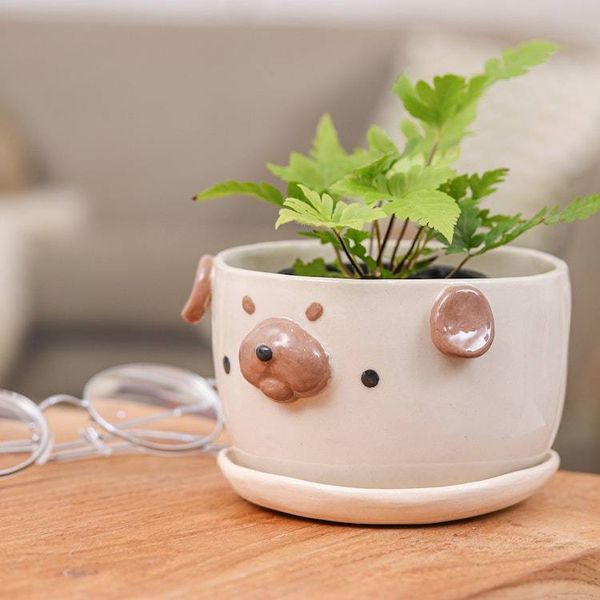 Alternate image for Glazed Pug Dog Ceramic Flower Pot and Saucer Extra Large Pug Nature