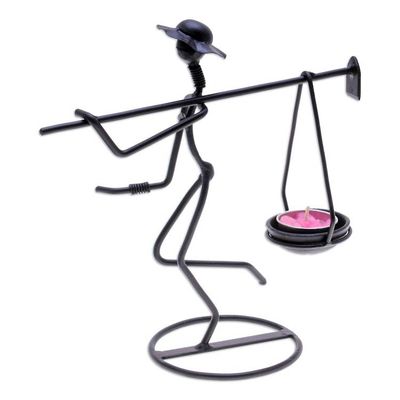 Alternate image for Modern Iron Tealight Holder of Man Carrying Weight in Black On my Way