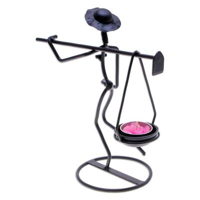 Alternate image for Modern Iron Tealight Holder of Man Carrying Weight in Black On my Way