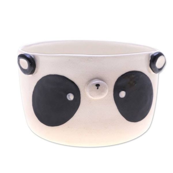 Alternate image for Hand-Painted Panda-Shaped Ceramic Flower Pot and Saucer Set Panda Blossoming