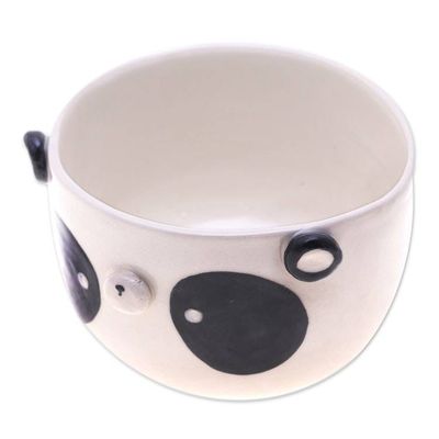 Alternate image for Hand-Painted Panda-Shaped Ceramic Flower Pot and Saucer Set Panda Blossoming