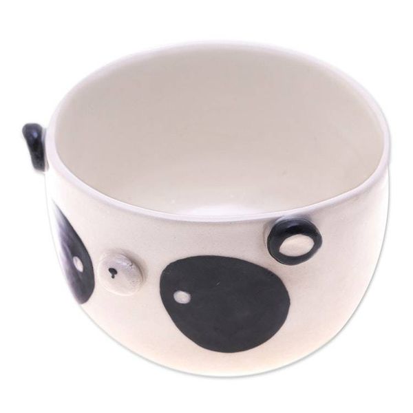 Alternate image for Hand-Painted Panda-Shaped Ceramic Flower Pot and Saucer Set Panda Blossoming