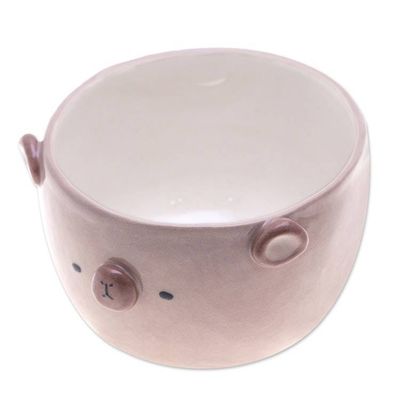 Alternate image for Thai Bear-Themed Glazed Ceramic Flower Pot and Saucer Set Bear Blossoming