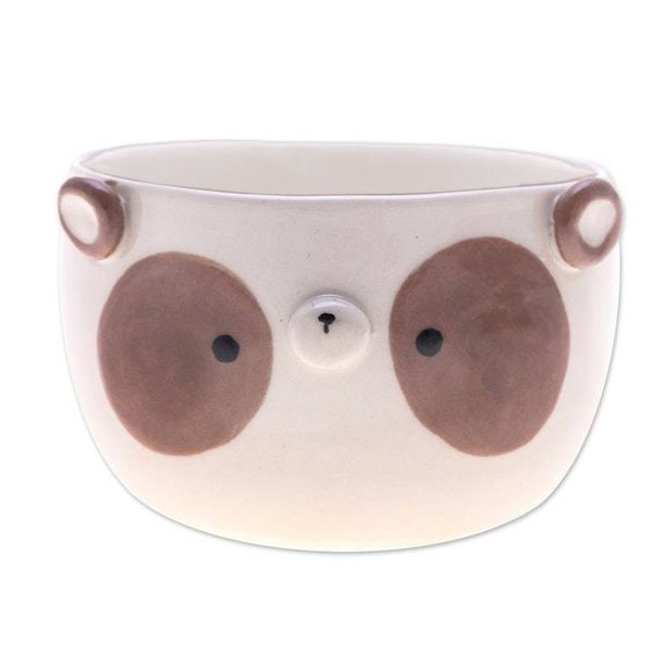 Alternate image for Painted Brown Panda-Shaped Ceramic Flower Pot and Saucer Set Brown Panda Blossoming