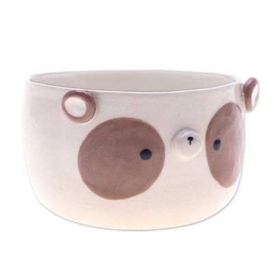Alternate image for Painted Brown Panda-Shaped Ceramic Flower Pot and Saucer Set Brown Panda Blossoming