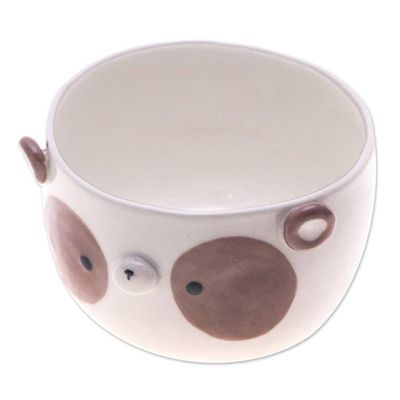 Alternate image for Painted Brown Panda-Shaped Ceramic Flower Pot and Saucer Set Brown Panda Blossoming