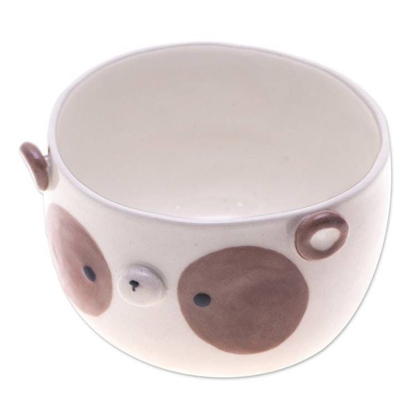 Alternate image for Painted Brown Panda-Shaped Ceramic Flower Pot and Saucer Set Brown Panda Blossoming