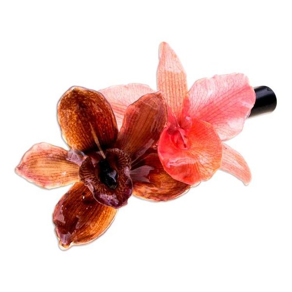 Alternate image for Artisan-Made Brown and Pink Natural Cattleya Bloom Hair Clip Sweet Cattleya