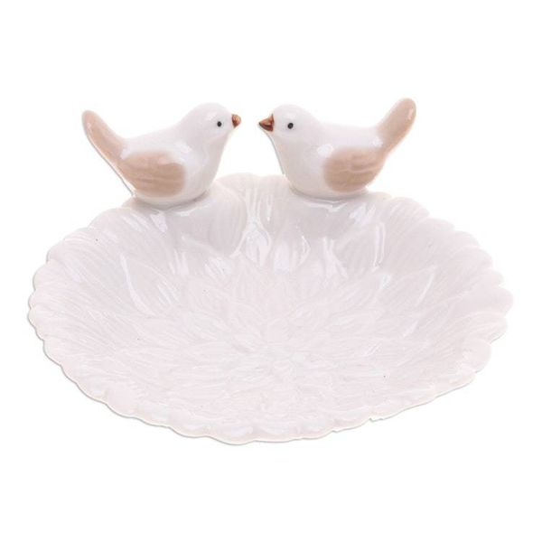Alternate image for Handcrafted Bird-Themed Floral White Ceramic Catchall Birds Peace