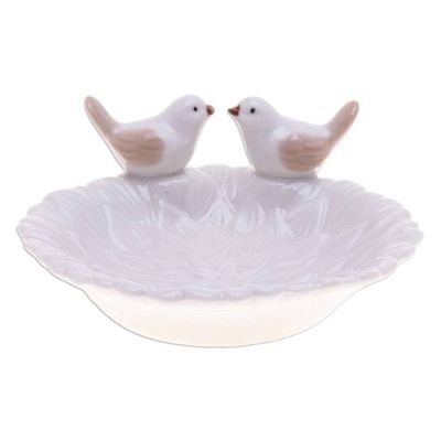 Alternate image for Handcrafted Bird-Themed Floral White Ceramic Catchall Birds Peace