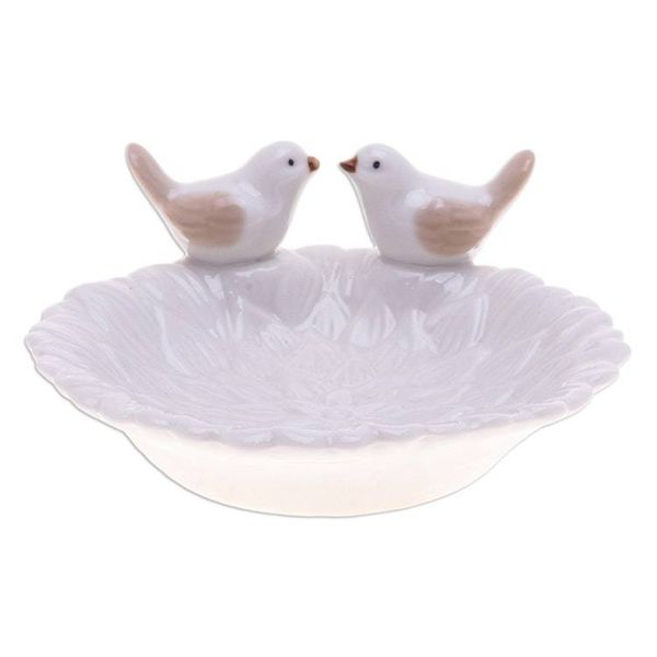 Alternate image for Handcrafted Bird-Themed Floral White Ceramic Catchall Birds Peace