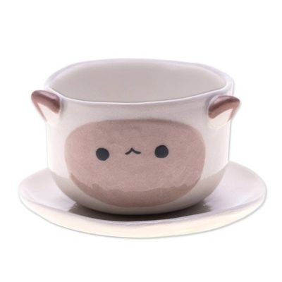 Alternate image for Handcrafted Ceramic Sheep Mini Flower Pot and Saucer Small Sheep Spring