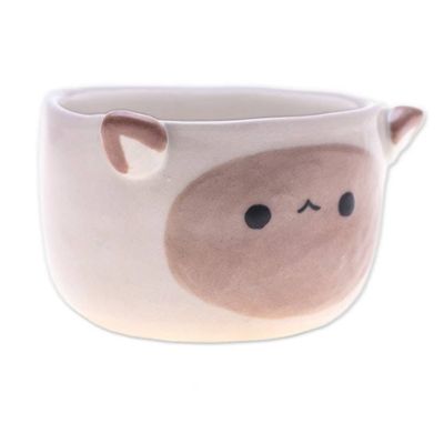 Alternate image for Handcrafted Ceramic Sheep Mini Flower Pot and Saucer Small Sheep Spring