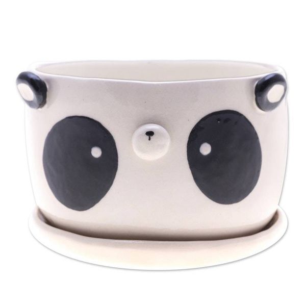Alternate image for Panda-Themed Ceramic Flower Pot and Saucer Set Extra Large Panda Nature