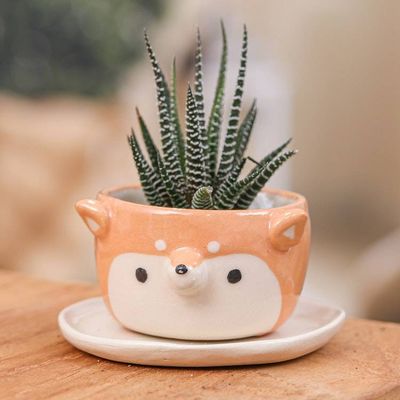 Alternate image for Thai-Made Siberian Dog Mini Flower Pot and Saucer Small Siberian Spring