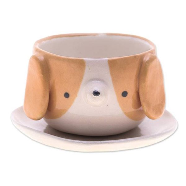 Alternate image for Glazed Beagle Dog Ceramic Mini Flower Pot and Saucer Small Beagle Spring