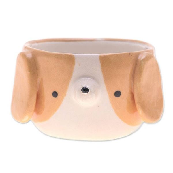 Alternate image for Glazed Beagle Dog Ceramic Mini Flower Pot and Saucer Small Beagle Spring