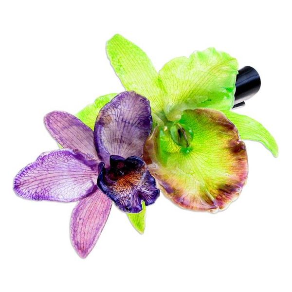 Alternate image for Purple and Green Natural Cattleya Flower Resin Hair Clip Fairy Cattleya
