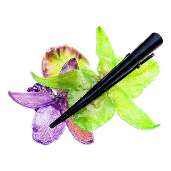 Alternate image for Purple and Green Natural Cattleya Flower Resin Hair Clip Fairy Cattleya