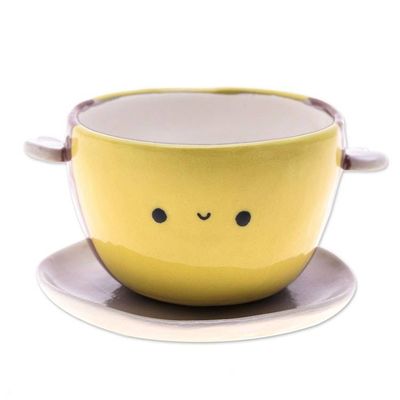 Alternate image for Handmade Bee-Shaped Ceramic Flower Pot and Saucer Medium Bee Epoch