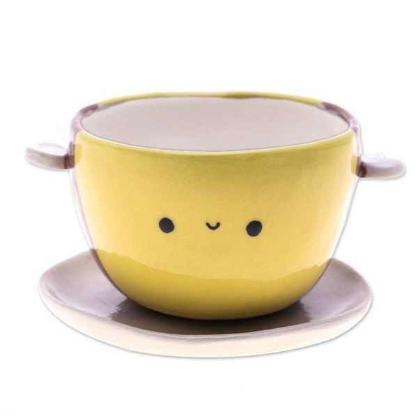 Alternate image for Handmade Bee-Shaped Ceramic Flower Pot and Saucer Medium Bee Epoch
