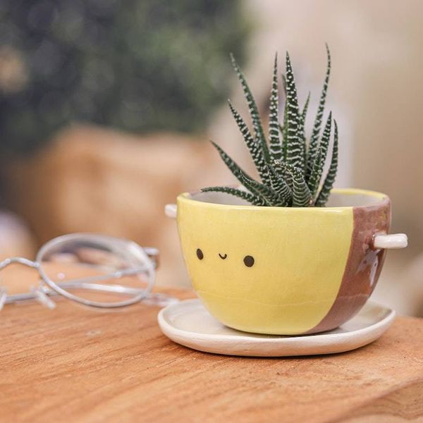Alternate image for Handmade Bee-Shaped Ceramic Flower Pot and Saucer Medium Bee Epoch