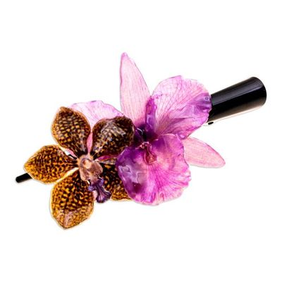 Alternate image for Spring-Inspired Yellow and Purple Orchid Flower Hair Clip Fairy Belle