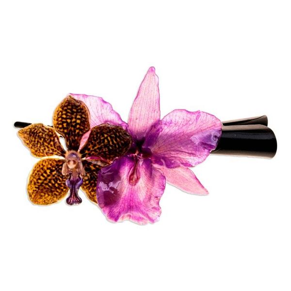 Alternate image for Spring-Inspired Yellow and Purple Orchid Flower Hair Clip Fairy Belle