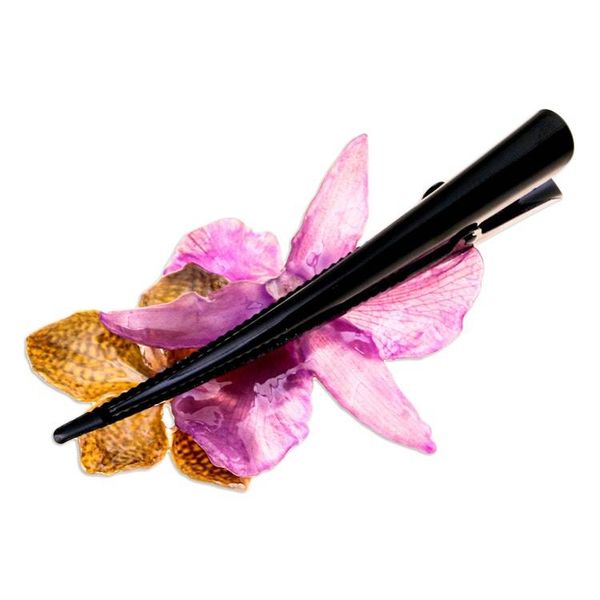 Alternate image for Spring-Inspired Yellow and Purple Orchid Flower Hair Clip Fairy Belle