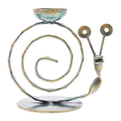 Alternate image for Handcrafted Iron Snail Tealight Holder with Antique Finish Happy Snail in Green