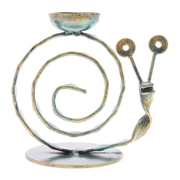 Alternate image for Handcrafted Iron Snail Tealight Holder with Antique Finish Happy Snail in Green