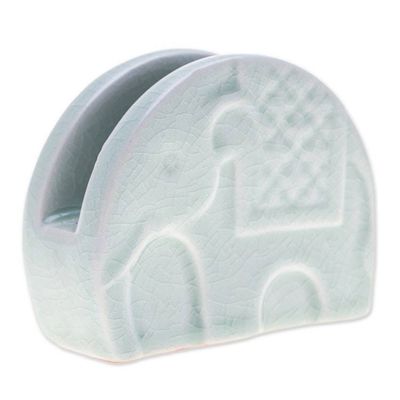 Alternate image for Celadon Ceramic Elephant Card Holder in a Crackled Finish Dapper Elephant