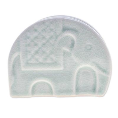 Alternate image for Celadon Ceramic Elephant Card Holder in a Crackled Finish Dapper Elephant