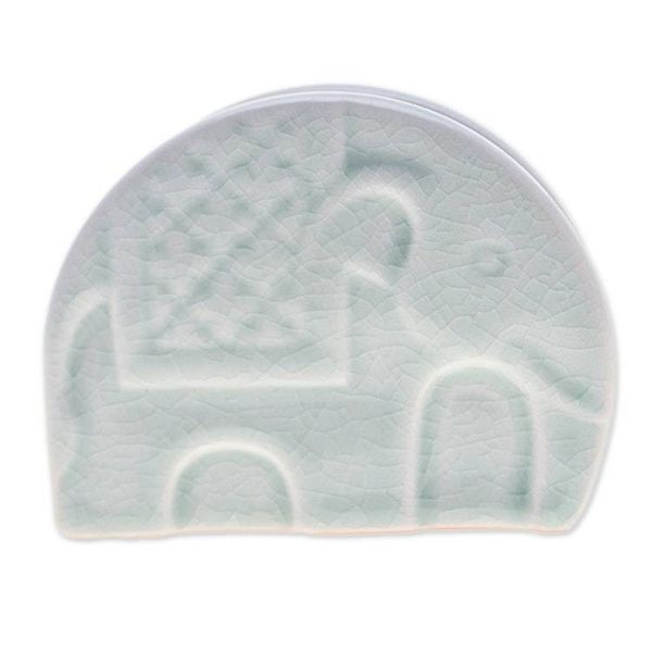 Alternate image for Celadon Ceramic Elephant Card Holder in a Crackled Finish Dapper Elephant
