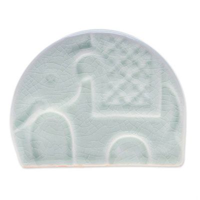 Alternate image for Celadon Ceramic Elephant Card Holder in a Crackled Finish Dapper Elephant
