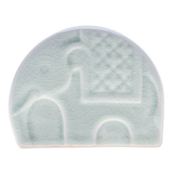 Alternate image for Celadon Ceramic Elephant Card Holder in a Crackled Finish Dapper Elephant