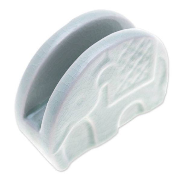 Alternate image for Celadon Ceramic Elephant Card Holder in a Crackled Finish Dapper Elephant