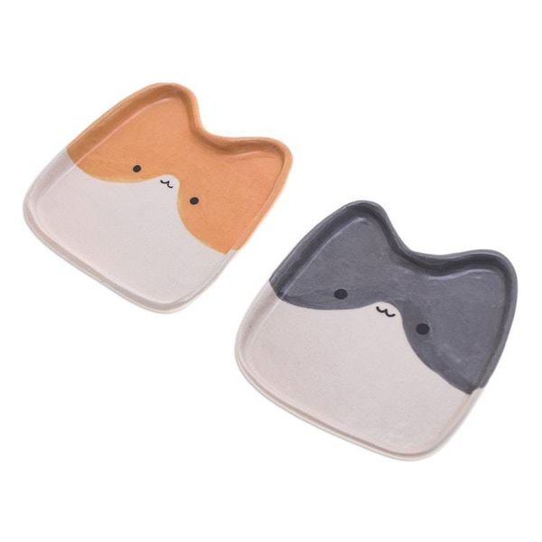 Alternate image for Set of 2 Cat-Shaped Black and Orange Ceramic Catchalls Dual Felines