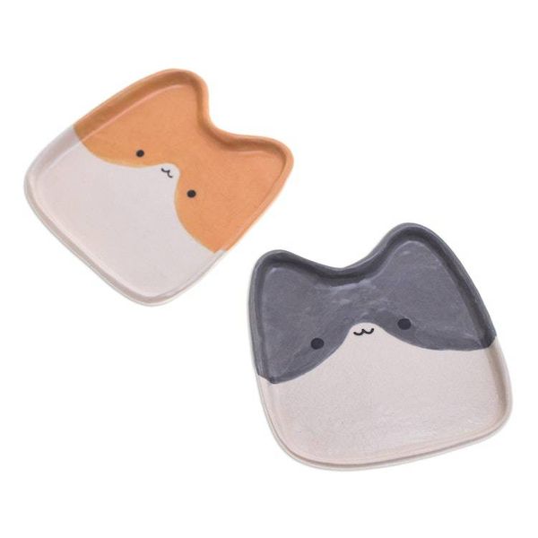Alternate image for Set of 2 Cat-Shaped Black and Orange Ceramic Catchalls Dual Felines