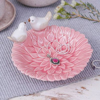 Alternate image for Handcrafted Bird-Themed Floral Pink Ceramic Catchall Sweet Birds