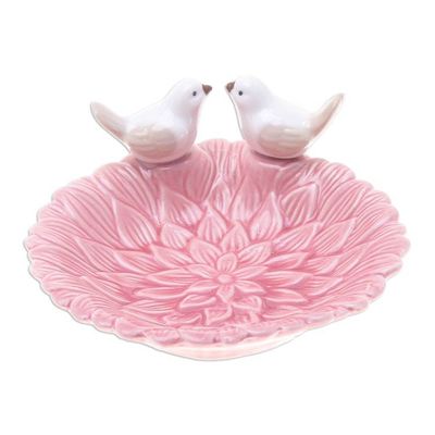 Alternate image for Handcrafted Bird-Themed Floral Pink Ceramic Catchall Sweet Birds