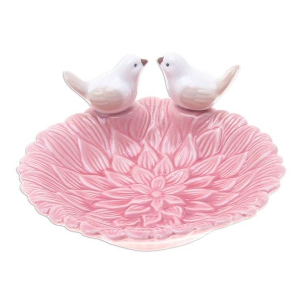 Alternate image for Handcrafted Bird-Themed Floral Pink Ceramic Catchall Sweet Birds