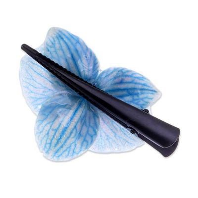 Alternate image for Floral Resin-Coated Blue Orchid Stainless Steel Hair Clip Winter Fantasy