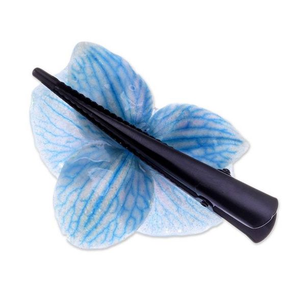 Alternate image for Floral Resin-Coated Blue Orchid Stainless Steel Hair Clip Winter Fantasy