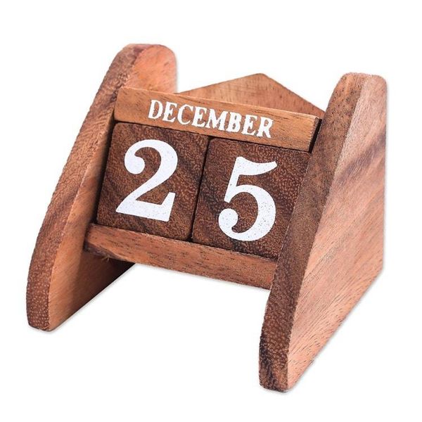 Alternate image for Hand Made Wood Decorative Desk Calendar from Thailand Time Catcher