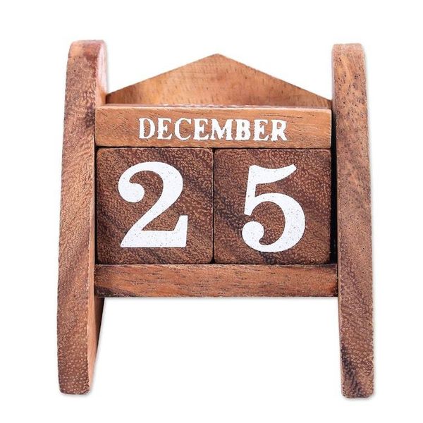 Alternate image for Hand Made Wood Decorative Desk Calendar from Thailand Time Catcher