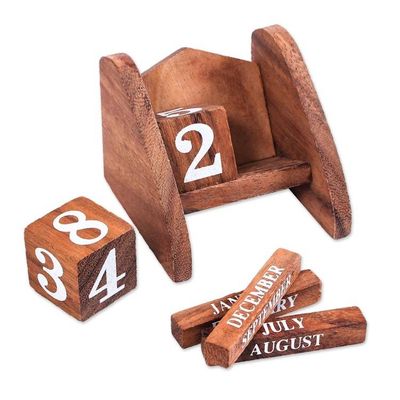 Alternate image for Hand Made Wood Decorative Desk Calendar from Thailand Time Catcher