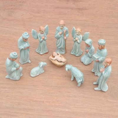 Alternate image for Celadon Ceramic Nativity Scene from Thailand 11 Piece Nativity of Peace